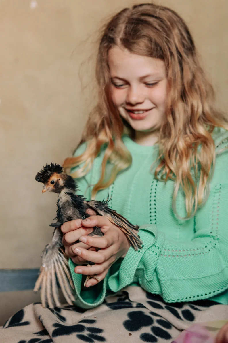 child holding chick